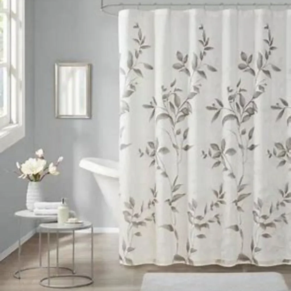 Madison Park Vera Shower Curtain NEW Grey Floral Print